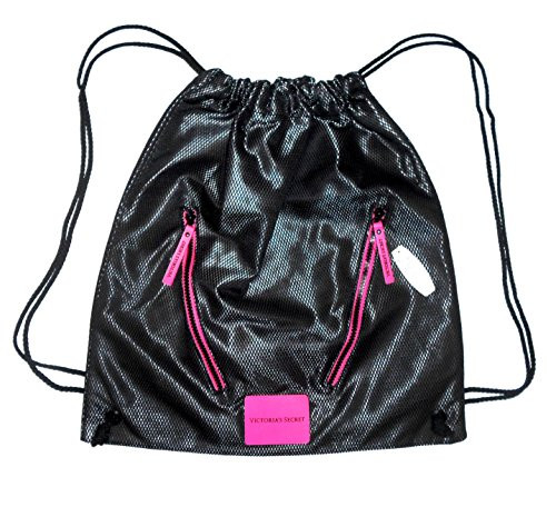 Victoria's Secret Black & Pink Mesh Sport Drawstring Backpack Bag