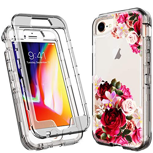 ACKETBOX iPhone 7 Case/iPhone 8 Case/iPhone 6s/6 Case?Floral Design Hard PC Back Case and Clear Bumper+Shockproof Armor TPU Full Body Protective Cover for iPhone 8/7/6s/6(Flowers)