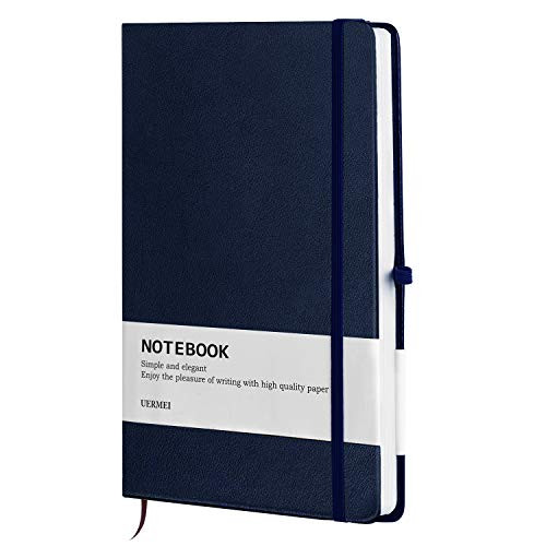 Hardcover Notebook, UERMEI Classic Thick Notebook with Pen Loop and Bookmark, A5 Plain Paper, Qualified 194 Pages Professional Journal Notebook for School and Office, 8.4 x 5.7 in, Blue