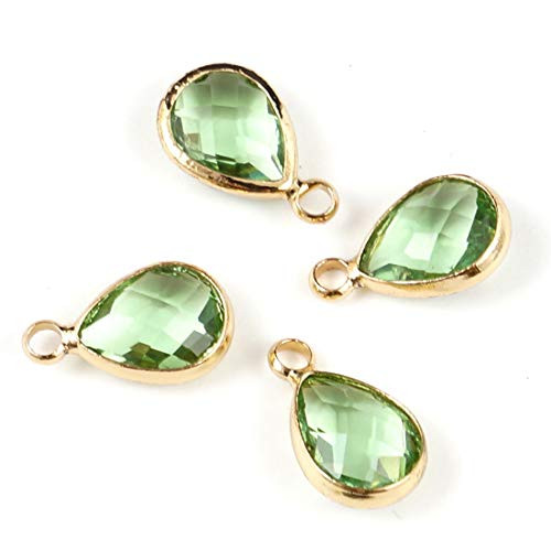 10pcs August Peridot Green Birthstone Charms 14x8mm Teardrop Crystal Beads Gold Plated Brass for Jewelry Craft Making CCP16-8 10pcs August Peridot Green Birthstone Charms 14x8mm Teardrop Crystal Beads Gold Plated Brass for Jewelry Craft Making CCP16-8