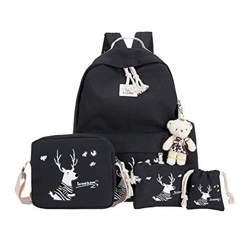 Adanina Deer Prints Canves Student Backpack Elementary Casual Daypack Travel Knapsack Bags for Primary Junior High School