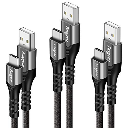 Fasgear USB C Cable, 3 Pack 3ft+6ft+10ft Nylon Braided USB Type C Fast Charging Sync Cable Compatible with Moto G6 G7 Galaxy S10 S9 S8 S8+ Note 9 Oneplus 7 7pro Sony Xperia XZ Huawei P30 P20 (Grey)