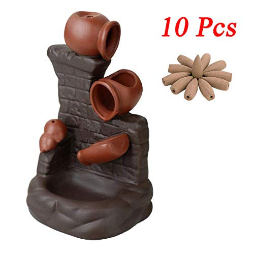 Milkyway Backflow Incense Burner Waterfall Incense Burner Ceramic Backflow Incense Tower Burner Statue Figurine Incense Holder Home Decor Backflow Incense Cones with 10 Pieces