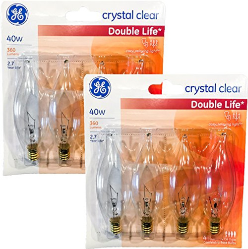 GE Crystal Clear Decorative Bent Tip Light Bulbs, Candelabra Base (8 Bulbs) (40 Watts)