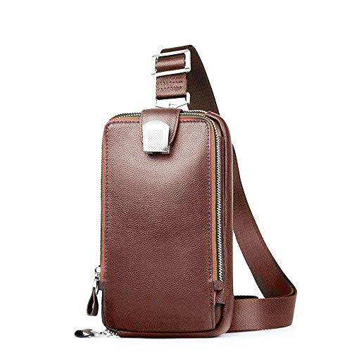 AIAIMEI Men's Shoulder Bag Genuine Leather Chest Shoulder Backpack Cross Body Messenger Bag Leather Travel Rucksack Sling Bag