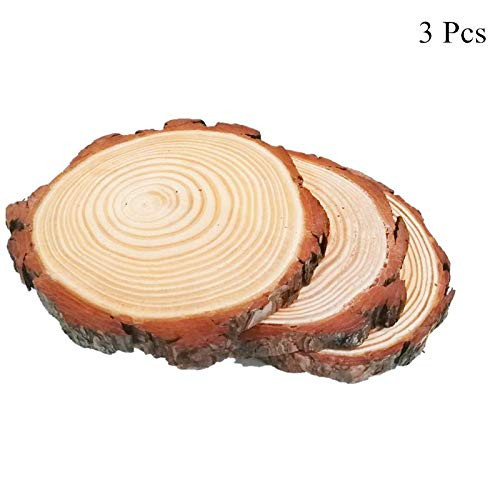 Unfinished Round Wood Tree Slices 3 Pcs 5-6 Inch Wooden Circles with Bark for DIY Crafts, Centerpieces Table, Home Decor, Christmas Ornaments