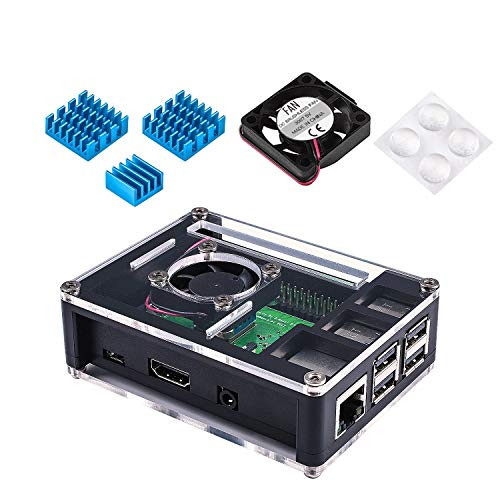 Miuzei Raspberry Pi 3 B+ Case with 5V DC Cooling Fan, 3 Pcs Heat Sinks for Raspberry Pi 3 Model B+, Compatible with Raspberry Pi 3 Model B, Raspberry Pi 2 Model B