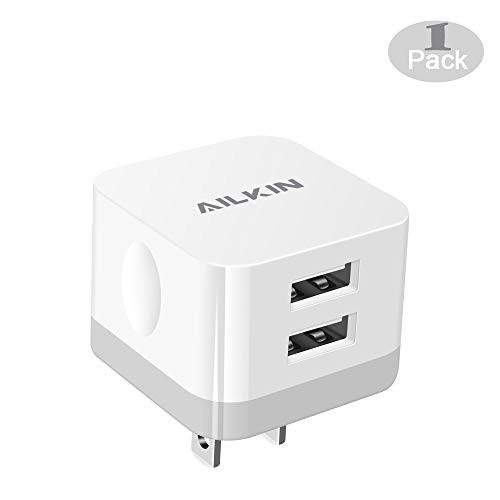 Fast Phone Charger, USB Wall Charger Plug, AILKIN 2.4A Dual Port USB Adapter Power Cube Charge Station Box Base Replacement for iPhone XR XS MAX X/8/7, iPad, Samsung, LG, Pixel, More USB Charge Block