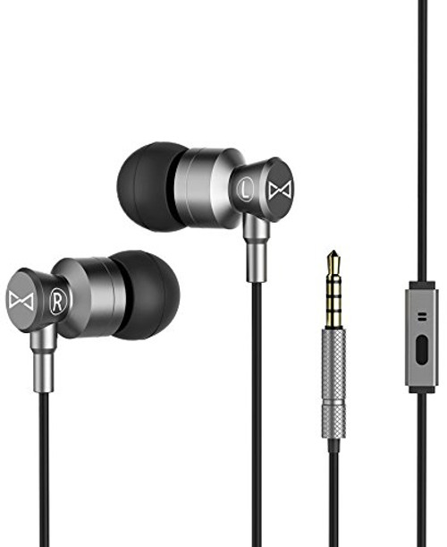 Marsno M1 Wired Metal In Ear Headphones, Noise Isolating Stereo Bass Earphones With Mic?Dynamic Drivers Earbuds Provide Stereo & Crystal Clear Sound (Grey)