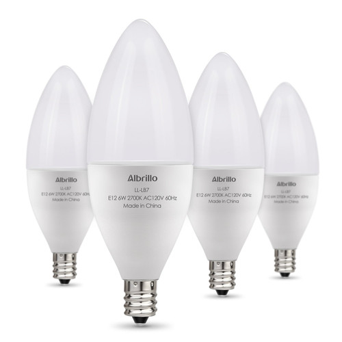 Albrillo E12 LED Bulb Candelabra Light Bulbs 6W, 60 Watt Equivalent, Warm White 2700K Chandelier Bulbs, Decorative Candle Base, Non-Dimmable, 4 Pack