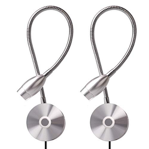 Dimmable Reading Lamps, LED Wall Mounted Reading Light for Bed Headboard Goose Neck Plug Wired Sconce Lamp (2 Pack, 3000K Warm White)