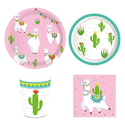 CC HOME Llama Party Supplies,Serves 16 -Include Plates,Cups,Napkins,Alpaca Themed Tableware Set, Cactus Llama Birthday Party Supplies Decorations