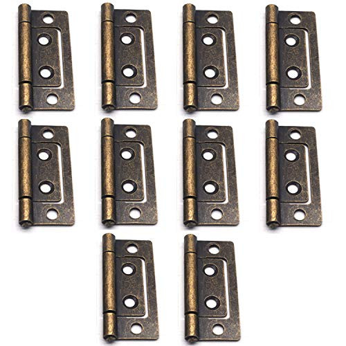 Tulead Antique Cabinet Hinges 2-Inch Bronze Hinge Non-Mortise Hinge Interior Door Hinges Pack of 10 with Mounting Screws