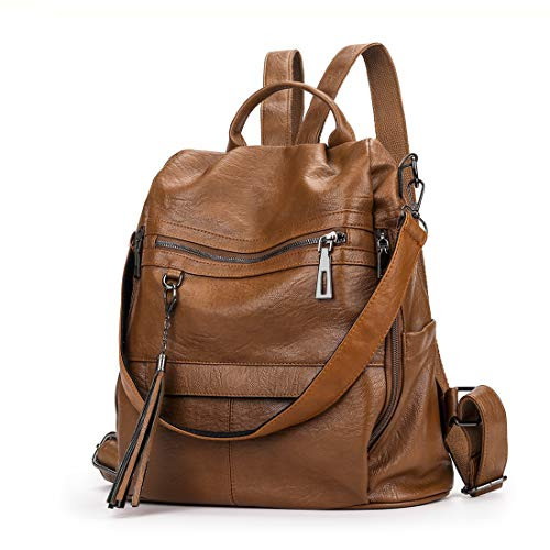 Alovhad Women Backpack Purse Anti -Theft Shoulder Bag Convertible Rucksack Fashion Pu Leather Ladies Tote Handbag (Brown), 12.59"L x 5.51"W x 12.59"H