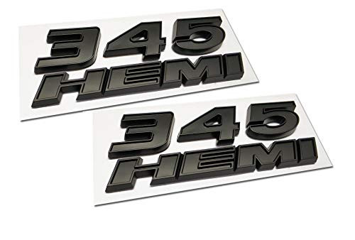 2pcs 345 HEMI Emblem Fender Side Badge Sticker 6.4L Decal Replacement For RAM Challenger SRT Chrysler 300c 3500 SRT8 (Black)