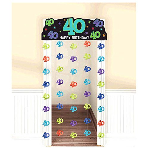 Amscan The Party Continuous 40th Birthday Party Hanging Doorway Curtain Decoration, Multi, 77"x39" Paper, Foil (2-Pack)