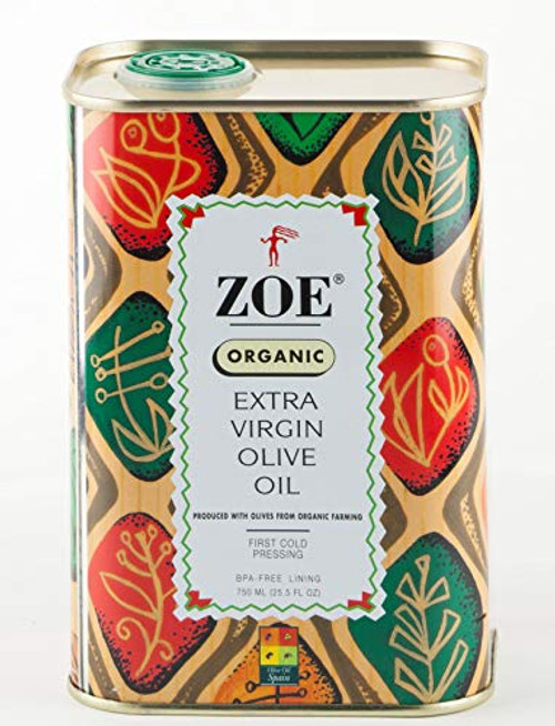 Zoe Organic Extra Virgin Olive Oil 25.5 FL. OZ. Tin, Spanish Extra Virgin Olive Oil, First Cold Pressing of Spanish Cornicabra Olives, Delicate Aromatic Buttery Flavor