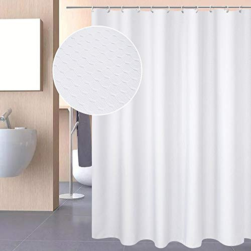 Aoohome 36x72 Inch Shower Curtain, Stall Size Fabric Weave Waffle Bathroom Curtain with Hooks, Weighted Hem, Heavy Duty, Water Repellent, White