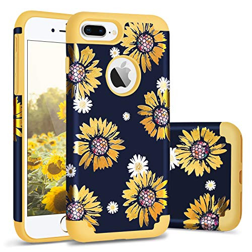 iPhone 7 Plus Case,iPhone 8 Plus Case,Casewind iPhone 7 Plus Case Shiny Sunflower Thin Hard PC Soft Silicone Dual Layer Protection Rugged Bumper Shockproof Anti-Scratch iPhone 8 Plus Case Cover,Yellow