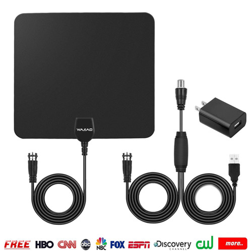 TV Antenna Indoor HD Digital TV Antenna with 50 Miles Long Range Amplifier HDTV Signal Booster Upgraded Version-10ft Coax Cable, Black