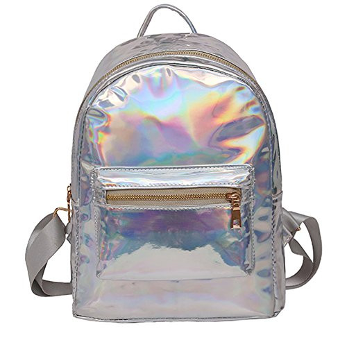 Holographic Backpack Rainbow Shoulder Bag Metallic Satchel Shiny Travel Daypack for Kid Girl Women