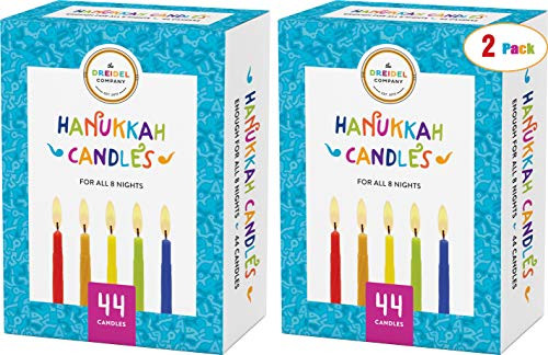 The Dreidel Company Menorah Candles Chanukah Candles 44 Colorful Hanukkah Candles for All 8 Nights of Chanukah (2-Pack)