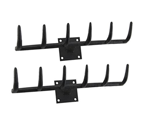 Zeckos Rustic Brown 6 Prong Rake Head 2 Piece Cast Iron Wall Hook Set