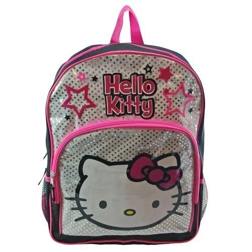 Hello Kitty 16 Large School Backpack Bag Black and Silver