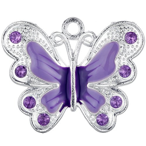 RUBYCA Silver Plated Big Butterfly Enamel Charm Beads Pendants for Jewelry Making DIY 14pcs Purple