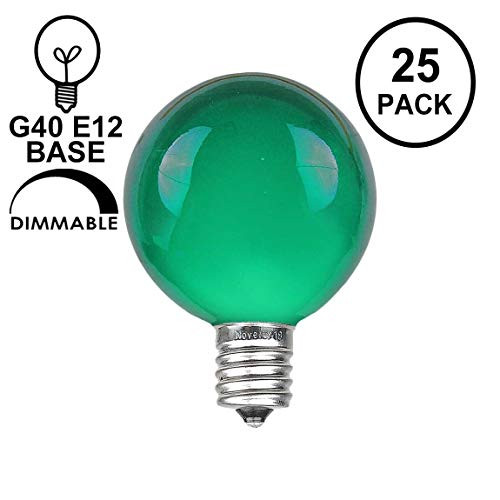 Novelty Lights 25 Pack G40 Outdoor Globe Replacement Bulbs, Green, C7/E12 Candelabra Base, 5 Watt