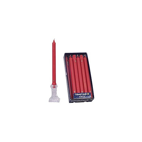 Colonial Candle Classic Unscented Tapered Candles, Box Set of 12, Rogue Red, 10-inch