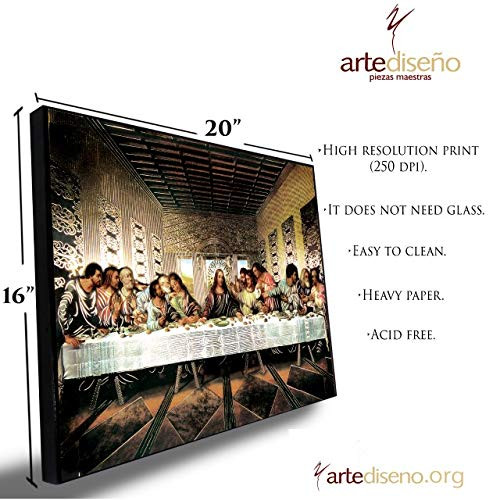 Artediseño piezas maestras The Last Supper Jesus Christ, Da Vinci (8"x10") - Framed, Religious Wall Art Print, Decorating Home