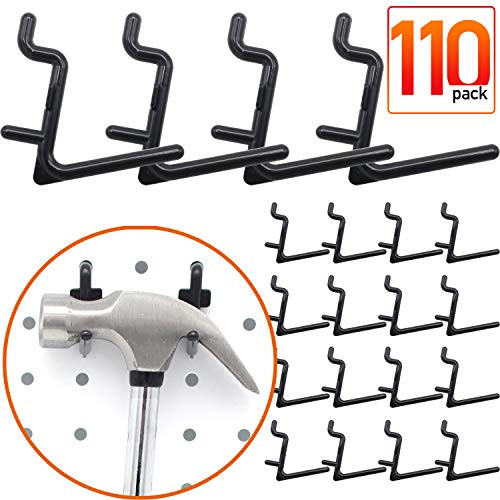 Pegboard Hooks - 110 pk L Style for Peg Board Assortment Tool Organizer Black Peg Hook Accessories
