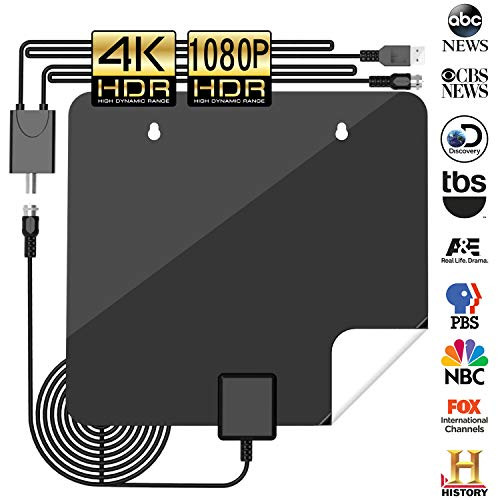 50-80Miles Amplified Indoor TV Antenna- 4K Free Channels[2019 Upgraded] HDTV Antenna Digital TV Signals Booster High Reception Long Range Amplifier for 4K/1080p 9.8Ft Coax Cable