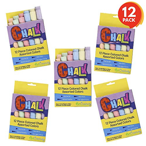 ArtCreativity Mini Chalk Set for Kids - 12 Boxes - Each Box Has 12 Blackboard Chalk Sticks - Non-Toxic Art and Craft Supplies - Birthday Party Favors for Boys and Girls - Fun Goody Bag Fillers