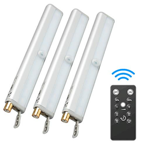 Under Cabinet Lighting Remote Control, Dimmable 10-LED Wireless Under Counter Lighting, Battery Operated Closet Light, 3 Pack