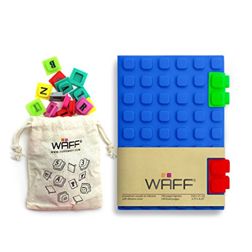 WAFF, Soft Silicone Cube Tiles And Notebook / Journal Combo, Medium, 5.75" x 4" - Blue