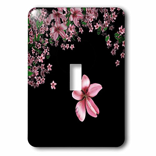 3dRose lsp_97837_1 Pink and White Cherry Blossoms On Black Background Single Toggle Switch