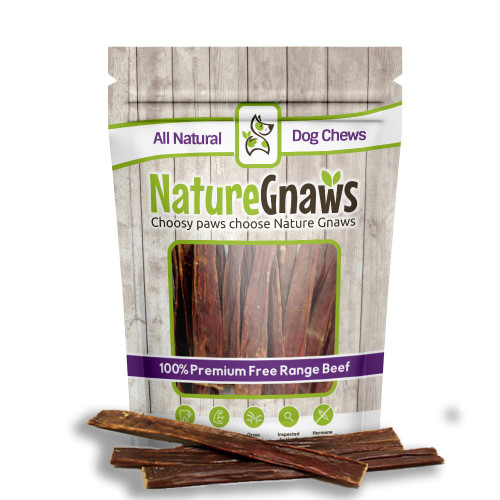 Nature Gnaws Beef Jerky Chews - 100% All-Natural Grass-Fed Free-Range Premium Beef Dog Chews - Promotes Healthy Joints & Ligaments