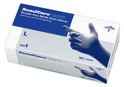 Medline SensiCare 200 Nitrile Exam Gloves, Disposable, Powder-Free, Blue, Large, Box of 200