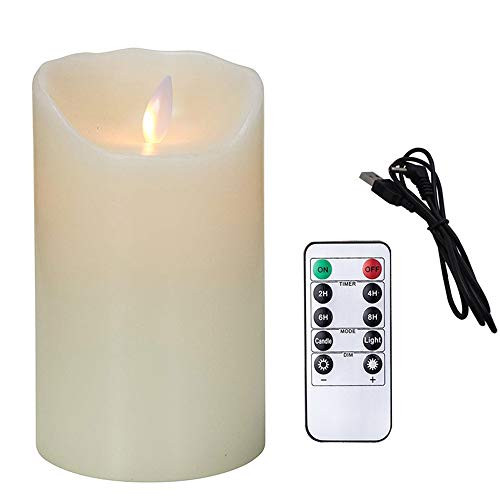 Flameless Candles Electric with Rechargeable Battery (Autbye 2019 Advanced Edition) Extra Bright Ivory Dripless Real Wax Pillars LED Smart Candle Flickering 10-Key Remote Control (1 Pack 13CM/5in)