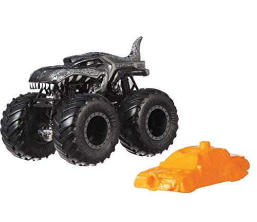 Hot Wheels Monster Trucks MEGA WREX Creature Vehicle - Connect and Crash Car Included 39/50 1:64 - Silver Car with Giant Wheels