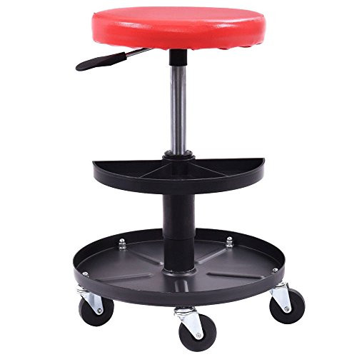 Adjustable Mechanics Creeper Seat Rolling Stool Pneumatic Chair Tray Padded Repair Shop Garage w/ 300 lbs Capacity