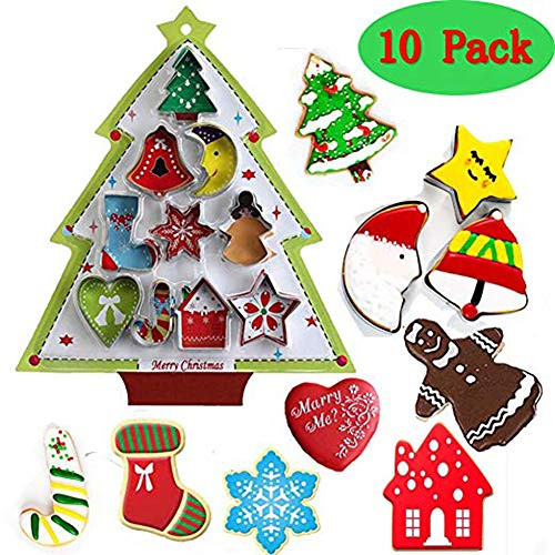 Christmas Cookie Cutter Set,10-Piece SMALL Stainless Steel Holidays Cookies fondant Molds for Xmas Holiday Cookies, Making Muffins, Biscuits, Sandwiches, Snowflake Cookies, Christmas Party and Baking