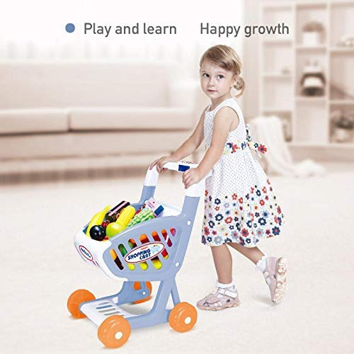Beebeerun Kids Shopping Cart with Music-Supermarket Playset with Grocery Cart Toy and Pretend Food Accessories  Pretended Toy Gift for Kids, Children, Toddlers