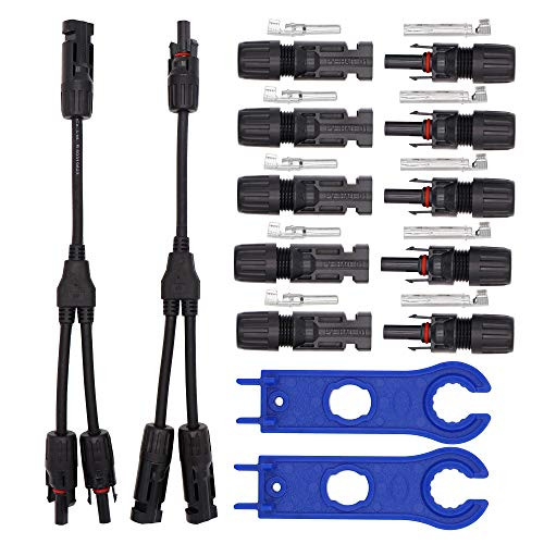 Ruikarhop MC4 Connectors Y Branch 1 to 2 Parallel Adapter Cable Wire Plug,MC4 Assembly Tool and 5 Pair MC4 Male/Female Solar Panel Cable Connectors
