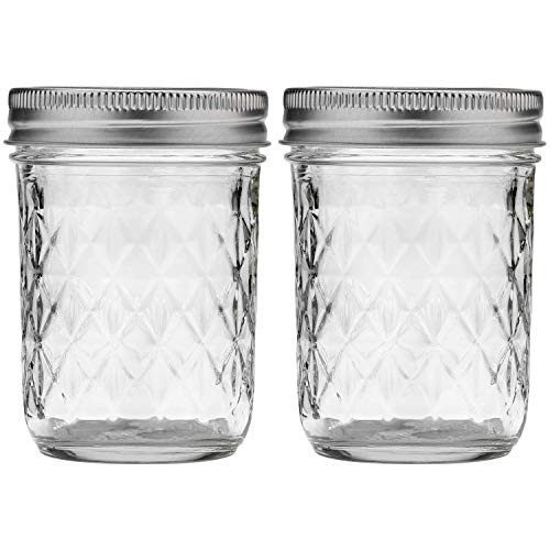 Ball Quilted Crystal Regular Mouth 8 oz Jelly Mason Jars with Lids and Bands (Set of 2)