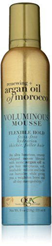 OGX Renewing Argan Oil of Morocco Voluminous Mousse, Flexible Holding Volumizing Foam Hair Mousse, 8 Oz, All Hair Types