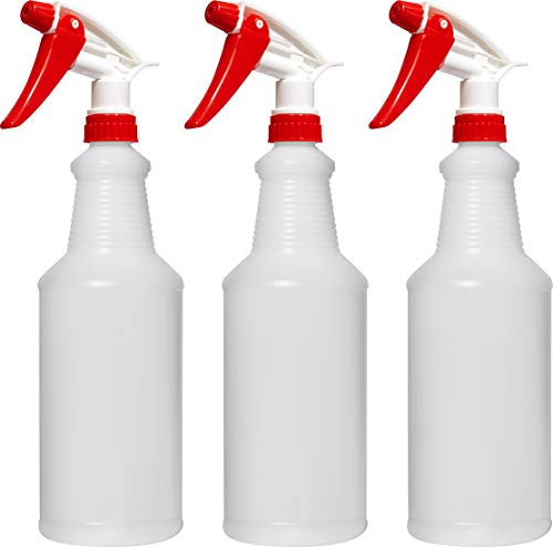 Empty Plastic Spray Bottle for Cleaning and Chemical Solution, Professional, 32 Ounce, Adjustable Head Sprayer from Fine to Stream (Pack of 3)