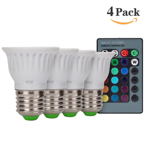 ChiChinLighting RGB Par Light Par16 Color Changing LED Bulbs E26 RGB Bulb with Long distance Remote controller Pack of 4 RGB LED Bulbs
